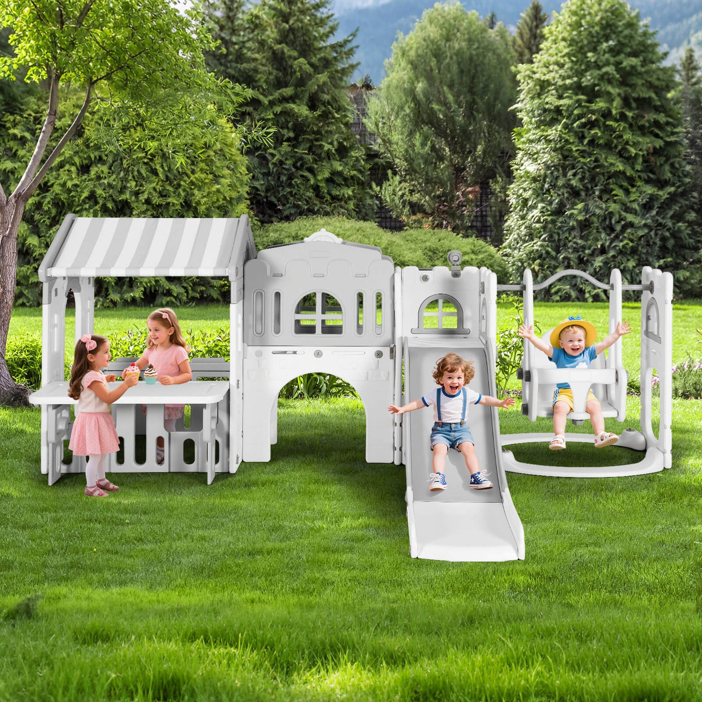 10 in 1 Toddler Slide, Freestanding Kid Climber Slide Playset, Toddler Playhouse, Backyard Playground Toy for Age 1-3+