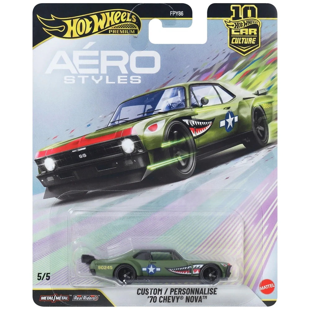 Hot Wheels Car Culture 1:64 Scale Premium Aero Styles Custom '70 Chevy Nova Toy Car for Ages 4+