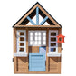 Kids Outdoor Playhouse, Wooden Outside Playhouse, Kids Playhouse for Backyard Garden with Play Kitchen, Chalkboard, Windows, Flower Pot, Birdcage, Bench & Pet Door