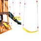 Cedar Wood Swing Set with Wave Slide, Play Kitchen, Rock Wall Ladder, Belt Swings, Toy Telescope, Steering Wheel, Tic-Tac-Toe, Balconies, Outdoor Playhouse Playground Set for Backyard Garden