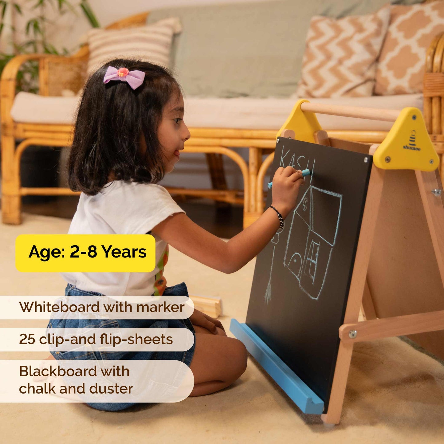 Wooden Tabletop Easel 3-in-1 – Adjustable Chalkboard, Whiteboard & Drawing Board