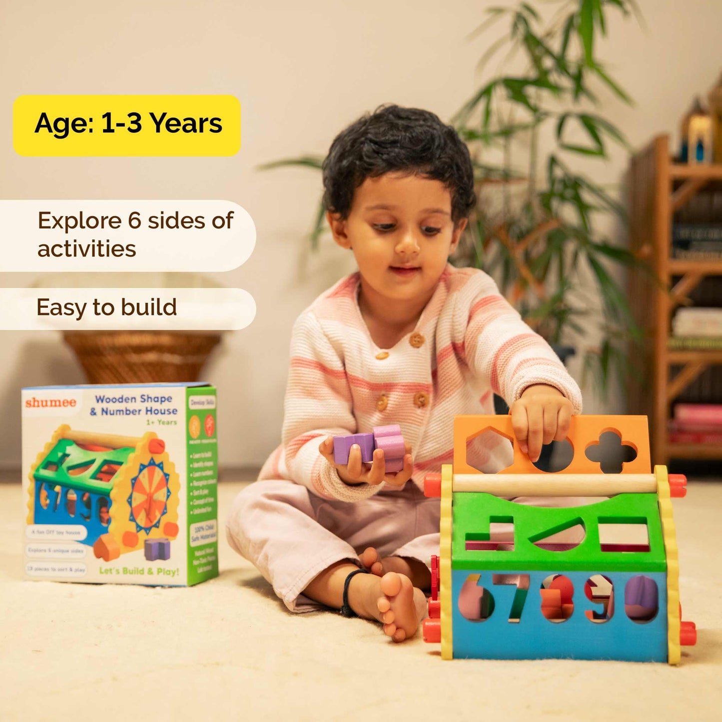 Wooden Shape & Number Sorter House Toy (1+ Years)