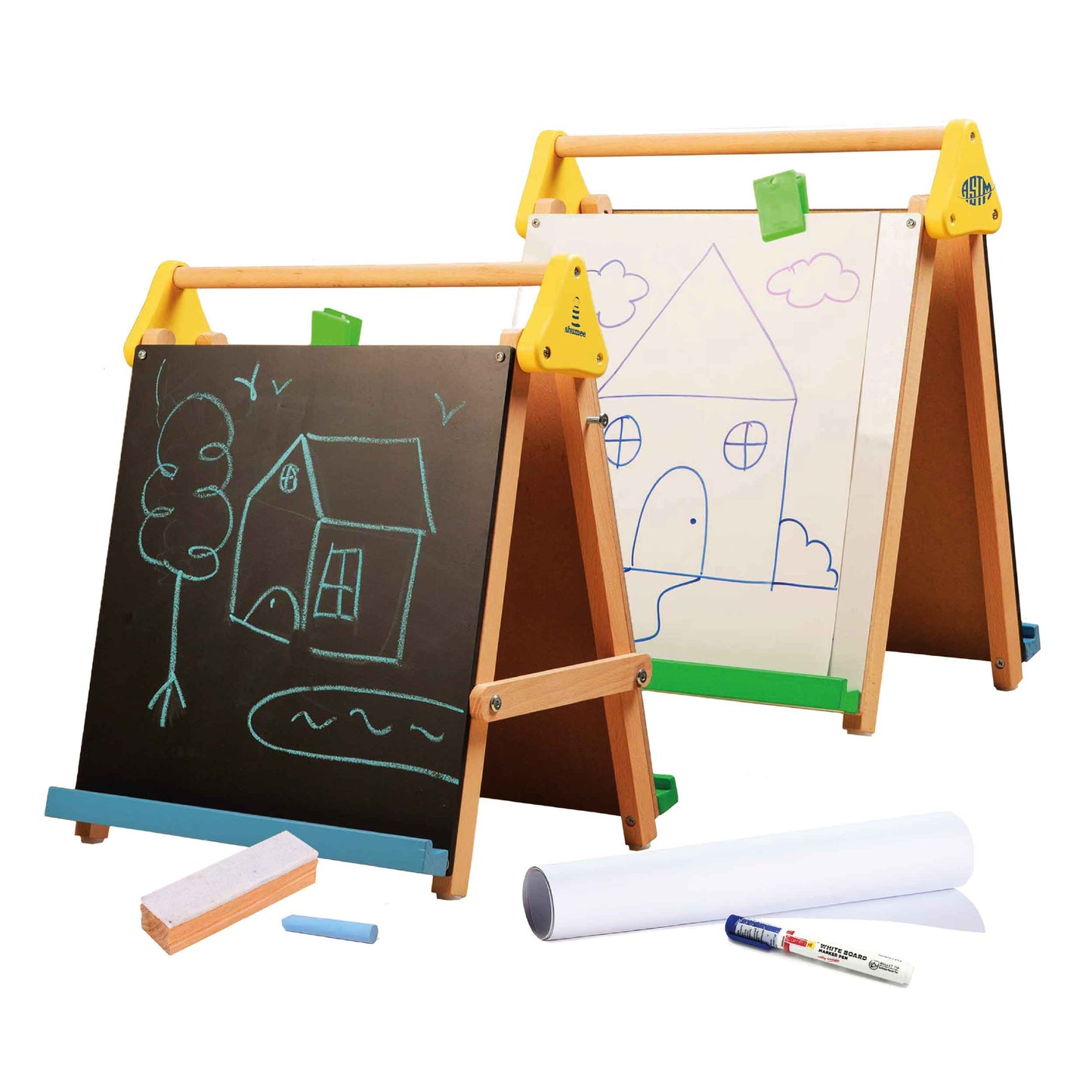 Wooden Tabletop Easel 3-in-1 – Adjustable Chalkboard, Whiteboard & Drawing Board