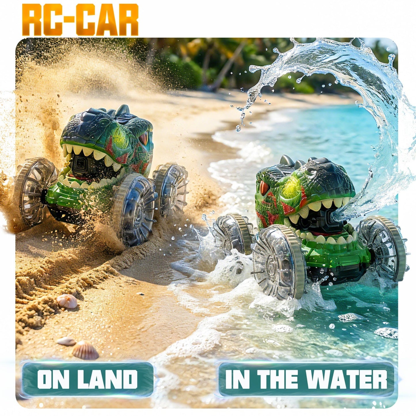 Bezgar Dinosaur RC Truck with Lights & Water Gun, 360° Spins