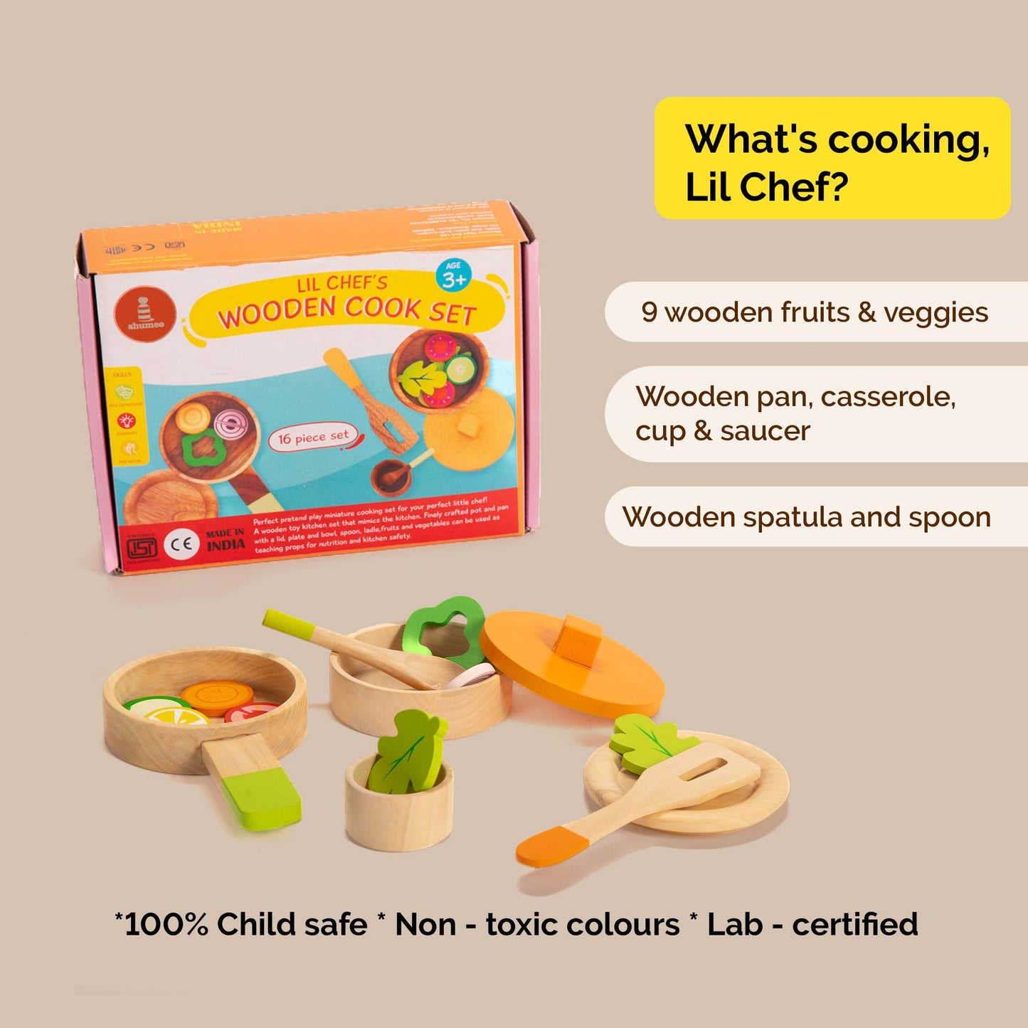 Wooden Kitchen Set - Cooking Set For Lil Chefs (3+ Years)