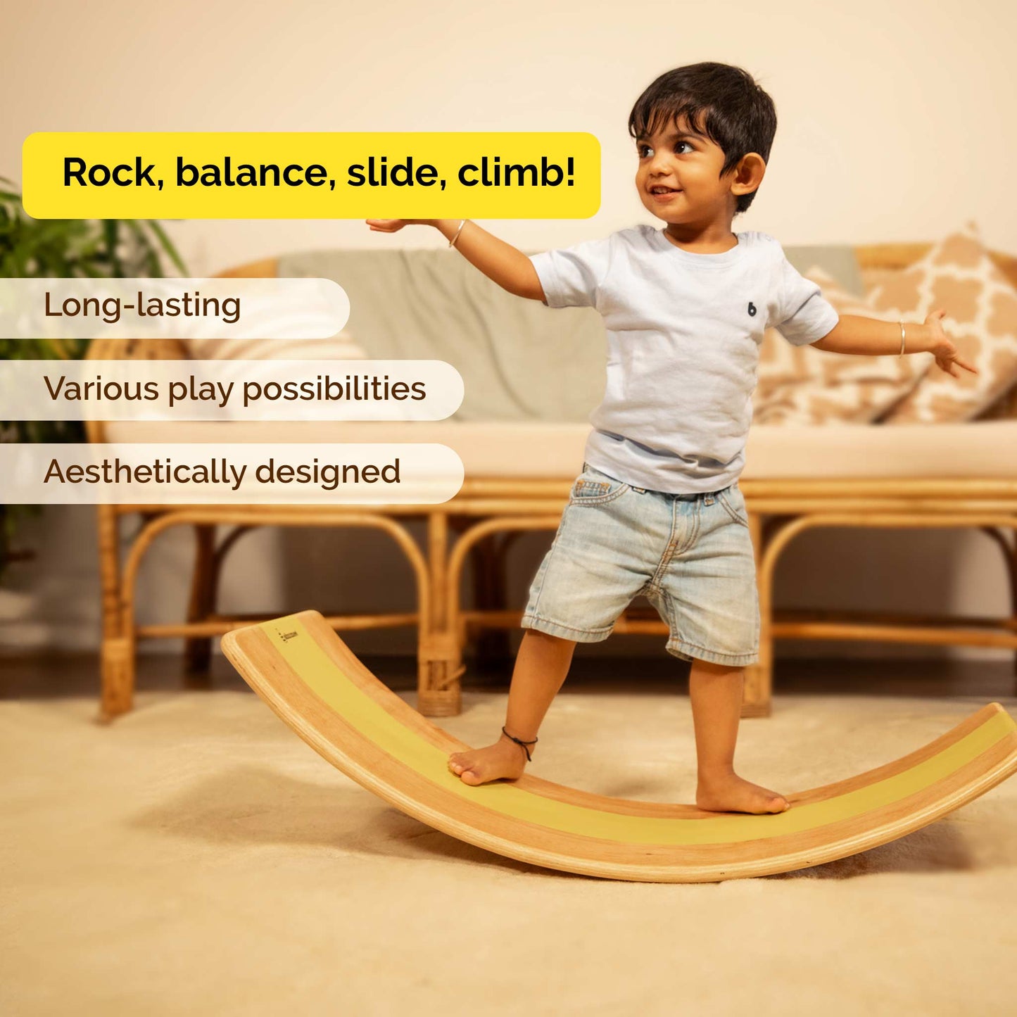 Waldorf Wooden Balance Board – Curvy Rocker for Open-Ended Play