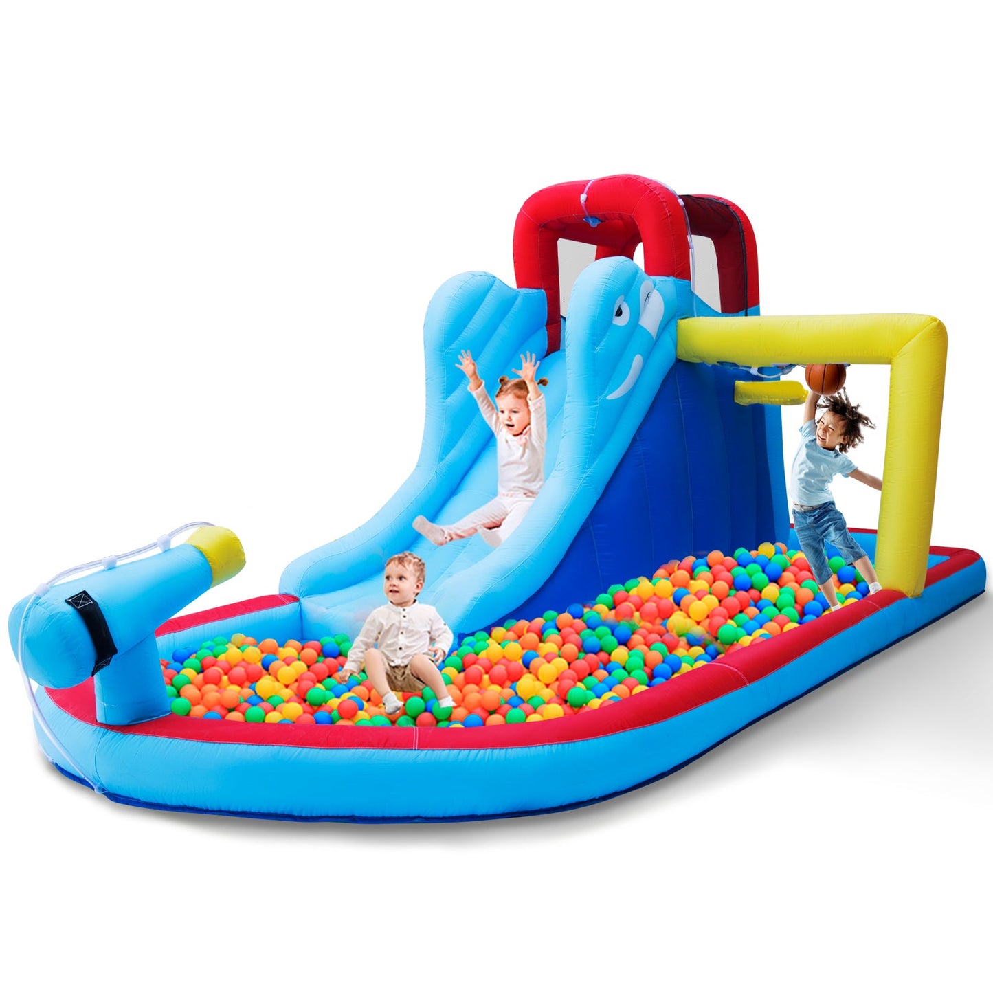 Inflatable Bounce House, Water Slide Bouncer Playhouse Castle w/Splash Pool, Climbing Wall, Basketball Hoop & Carry Bag, 480W Air Blower