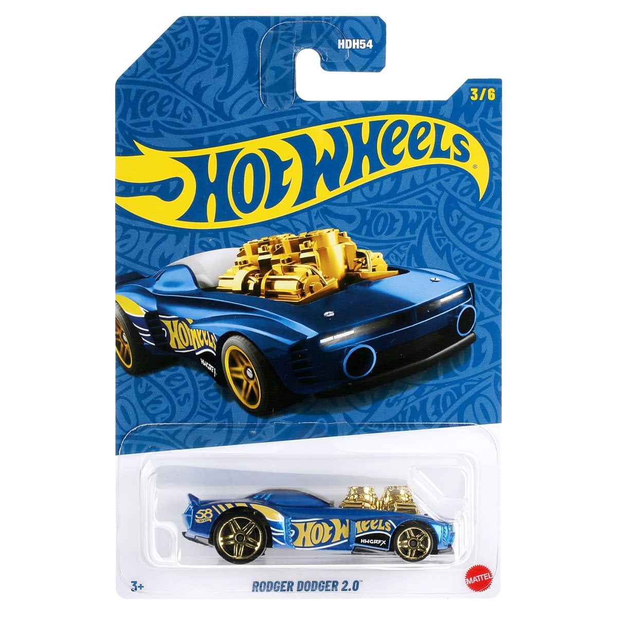 Hot Wheels 58th Anniversary Pearl & Chrome 2026 Blue-Gold Rodger Dodger 2.0 Diecast Car