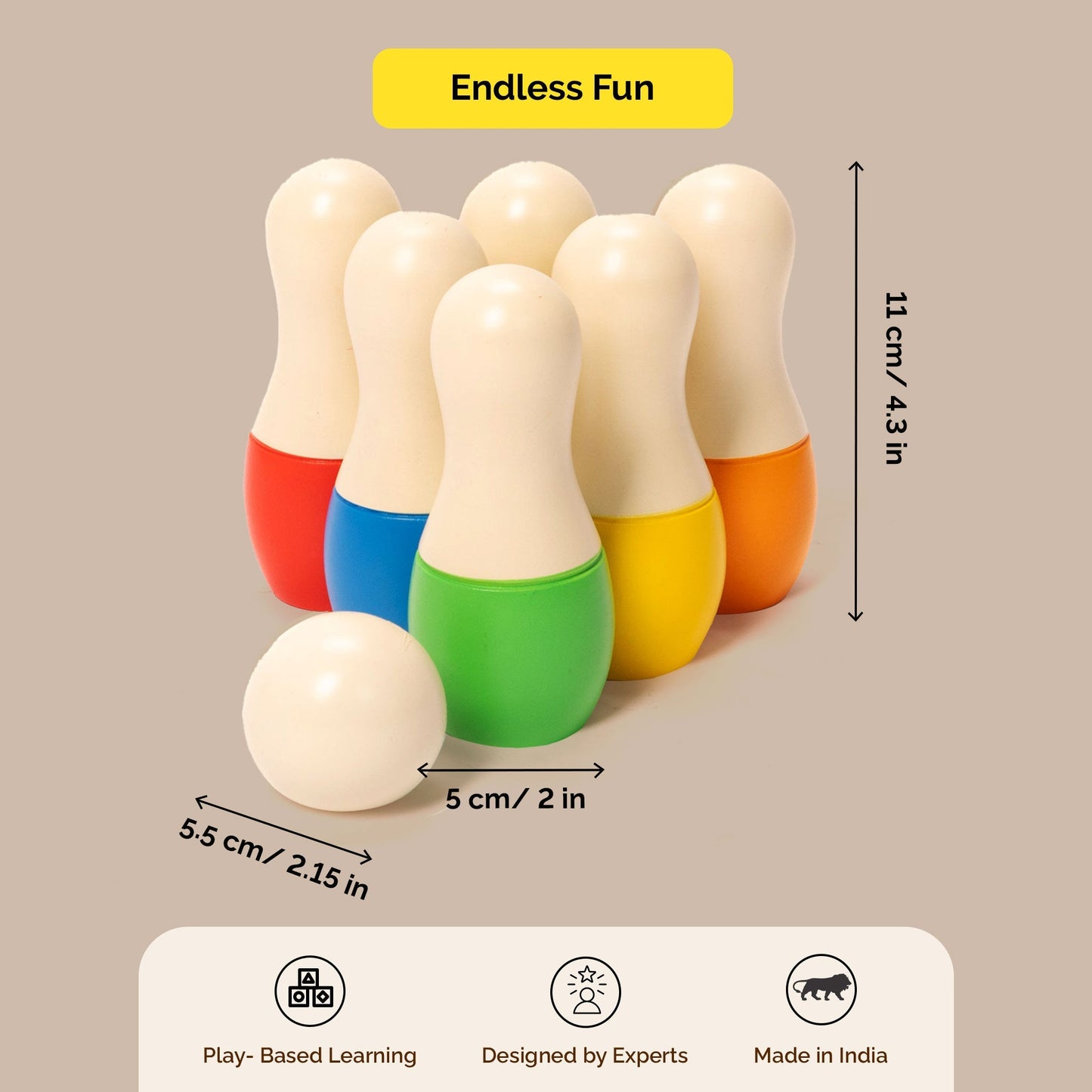 Wooden Mini Bowling Pins Set | 6 Pins & 1 Ball (2+ Years)