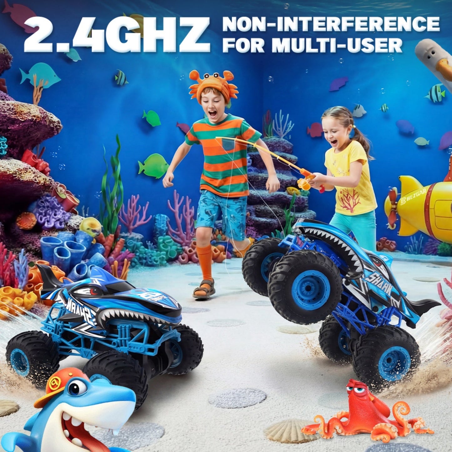 Bezgar 1:16 RC Shark Truck with 360° Spins, Light and Music