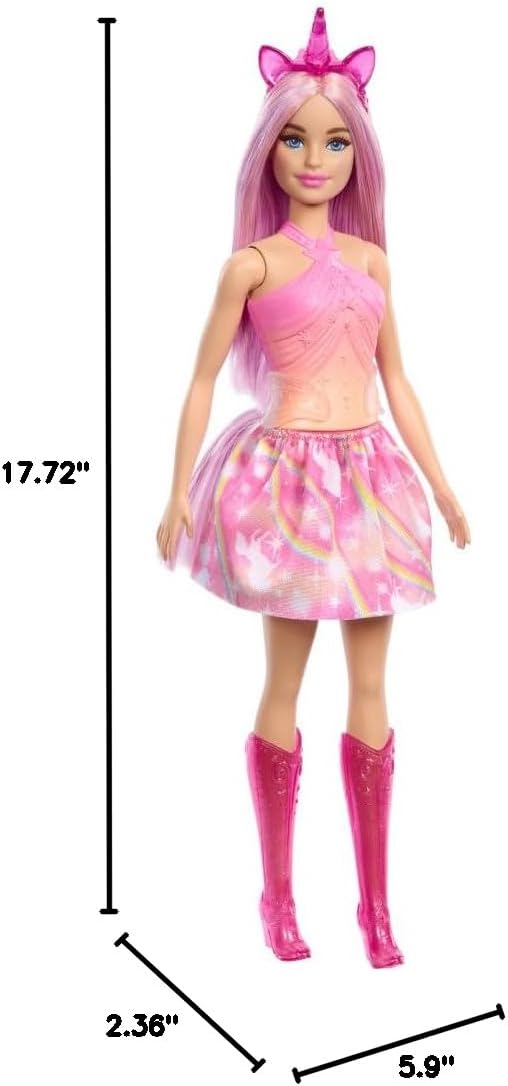 Barbie Unicorn Doll With Pink Hair, Ombre Outfit And Unicorn Accessories For Kids Ages 3+