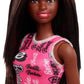 Barbie Fashion Doll With Straight Black Hair Wearing Removable Pink Dress With Logo Print & Shoes For Kids Ages 3+