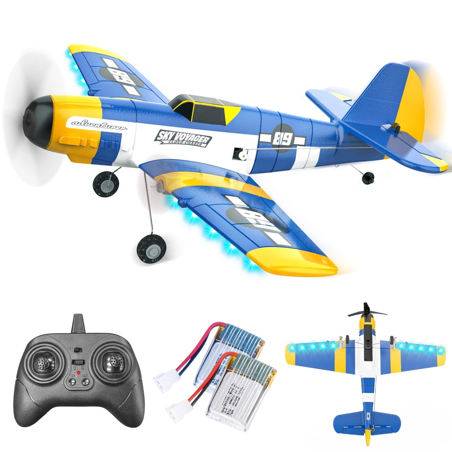 Bezgar RC Plane, 6-Axis Gyro Remote Control Airplane with LED Lights