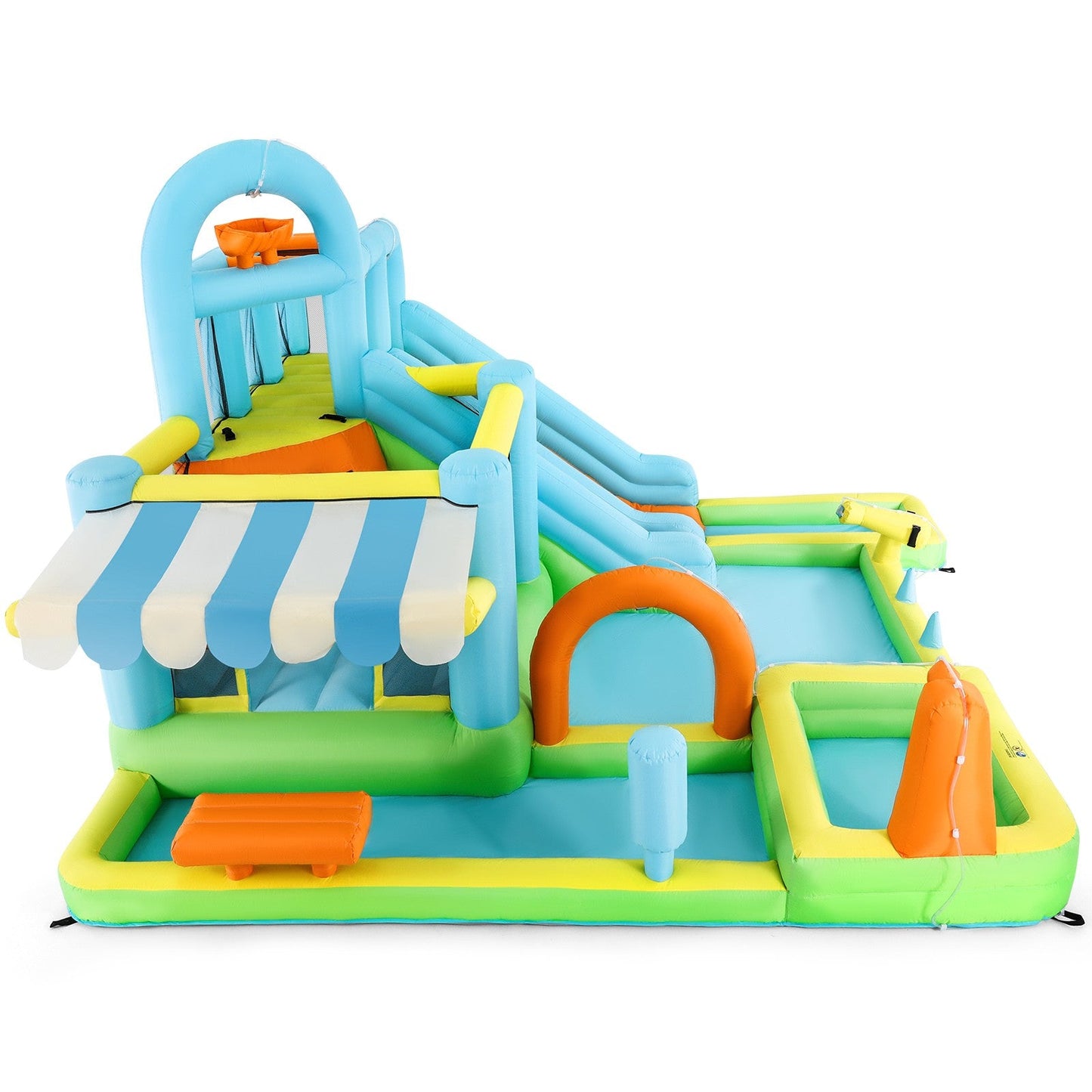 Inflatable Water Slide Bounce House for Kids, Luxury Heavy Duty Blow Up Water Park with Double Slides, Climbing Wall, Splash Pool and Sunshade Awning