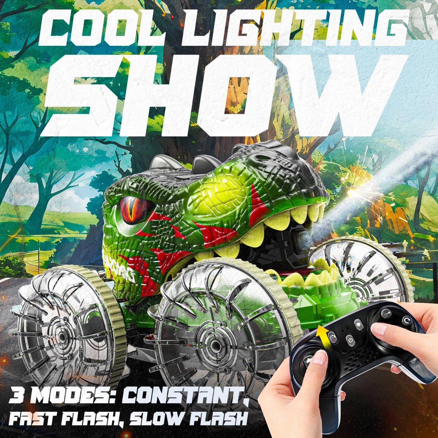 Bezgar Dinosaur RC Truck with Hand Gesture Control, Lights & Water Gun