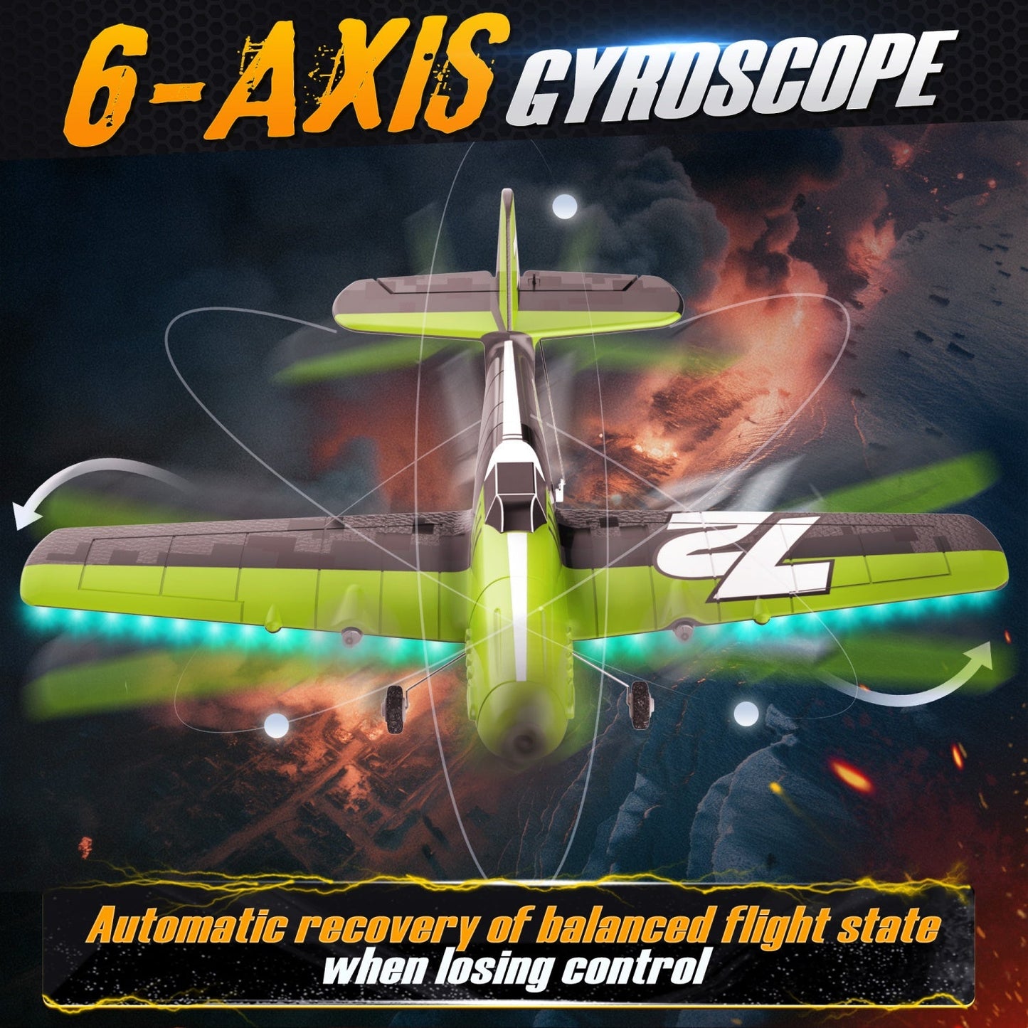 Bezgar RC Plane, 6-Axis Gyro Remote Control Airplane with LED Lights