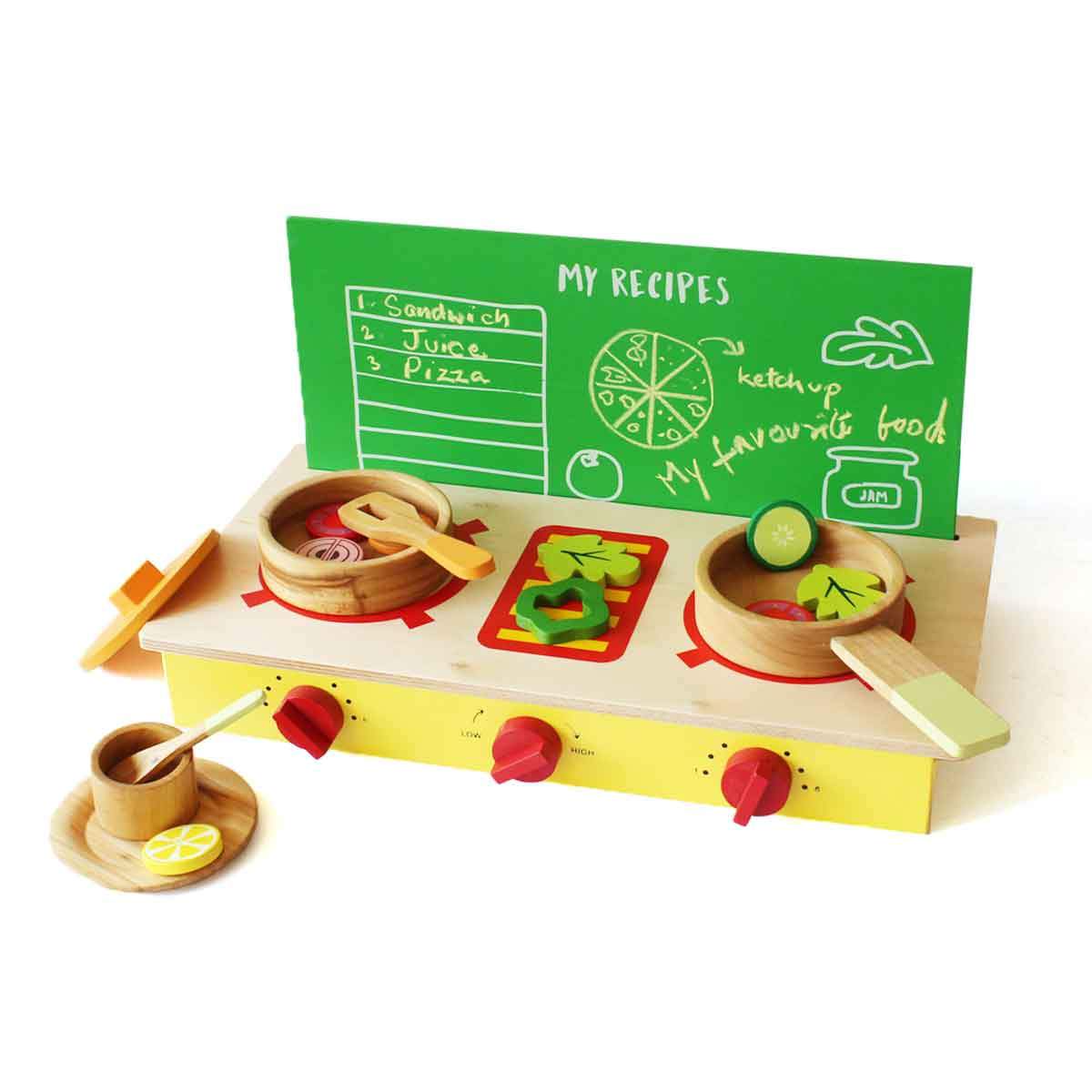 Wooden Lil Chef Kids Cooking Set, Apron, and Cooktop Combo (3+ Years)