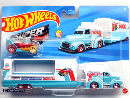 Hot Wheels Super Rigs Sweet Delivery(Blue) With 1 Hot Wheels 1:64 Scale Car for Ages 3 Years Old&Up (JCM48)
