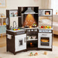 Kids Play Kitchen,Corner Wooden Pretend Toddler Kitchen Toys Playset with Realistic Lights & Sounds,Microwave Oven,Water Dispenser, Phone, Sink,Cooking Accessories, for Ages 3+