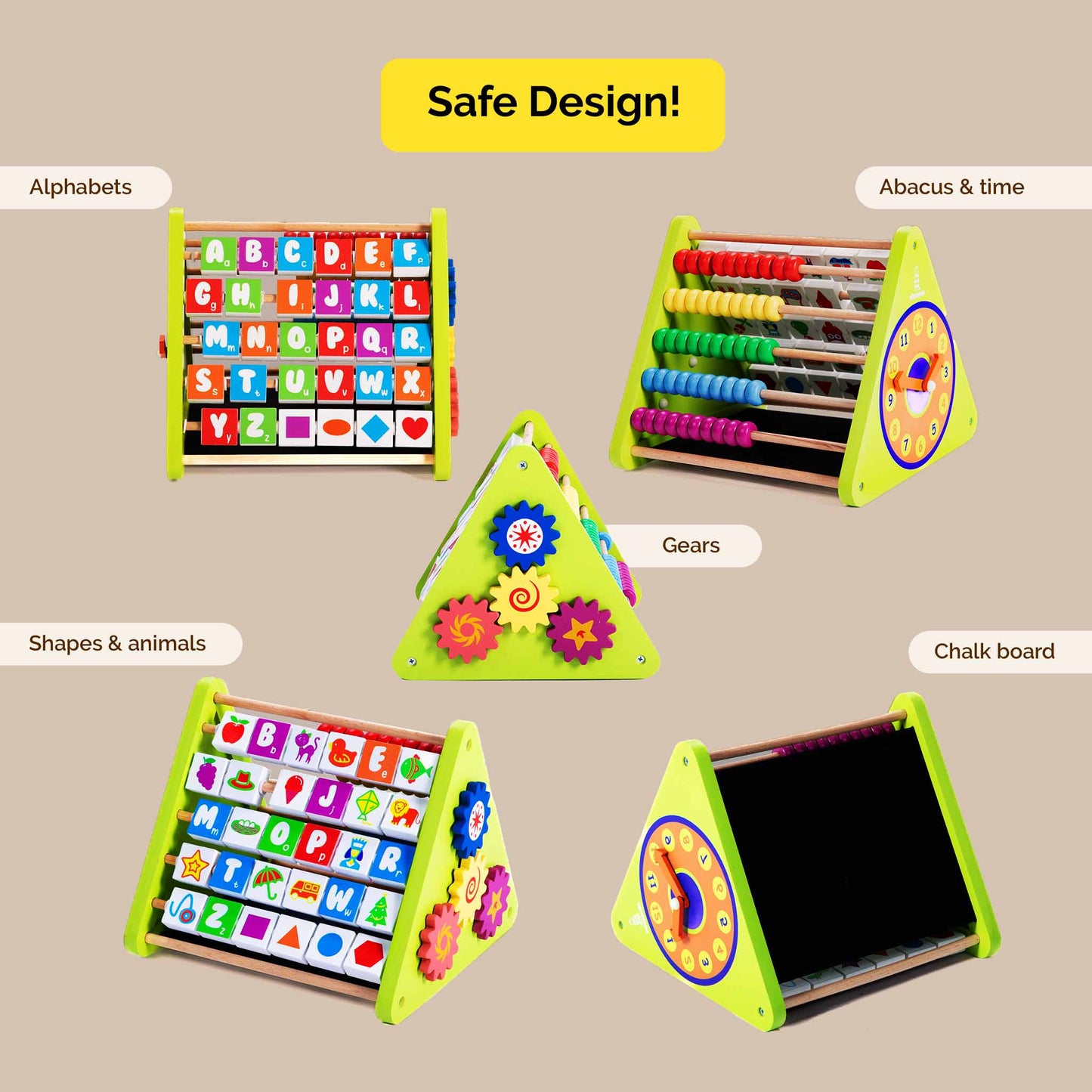 Wooden 5-In-1 Activity Triangle – Interactive STEM Learning Toy