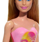 Barbie Beach Doll With Blond Hair Wearing Pink Palm Tree-Print Swimsuit For Kids Ages 3+