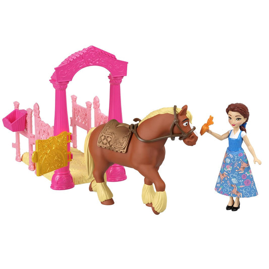 Disney Princess Belle Small Doll & Philippe Horse with Stable Playset, Saddle & Accessories, Storytime Stackers, Inspired by Movie