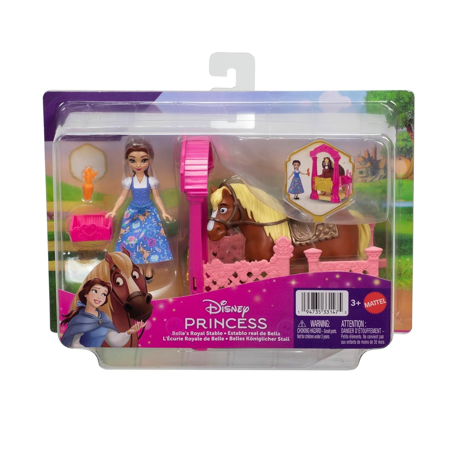 Disney Princess Belle Small Doll & Philippe Horse with Stable Playset, Saddle & Accessories, Storytime Stackers, Inspired by Movie