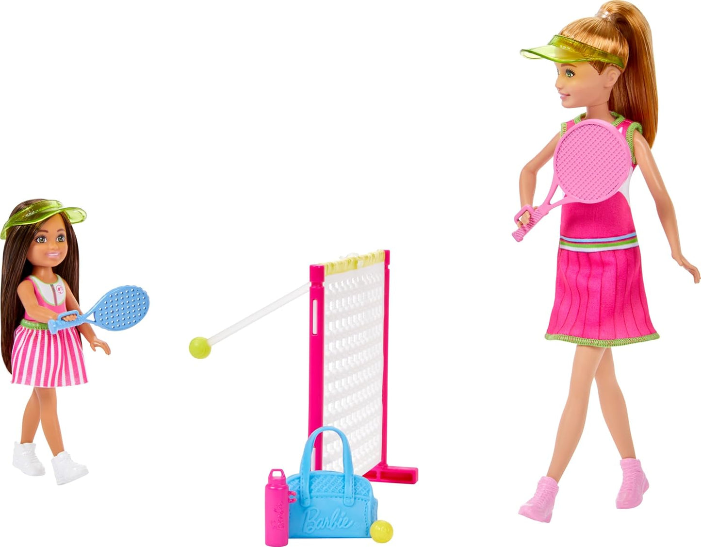 Barbie Stacie & Chelsea Tennis Playset with 2 Dolls & 5+ Accessories Including Net with Swinging Ball Feature