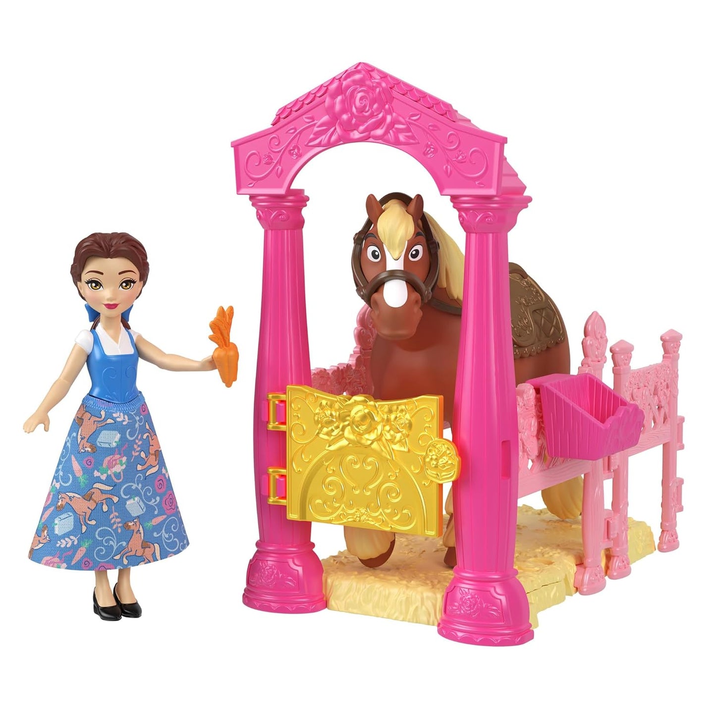 Disney Princess Belle Small Doll & Philippe Horse with Stable Playset, Saddle & Accessories, Storytime Stackers, Inspired by Movie