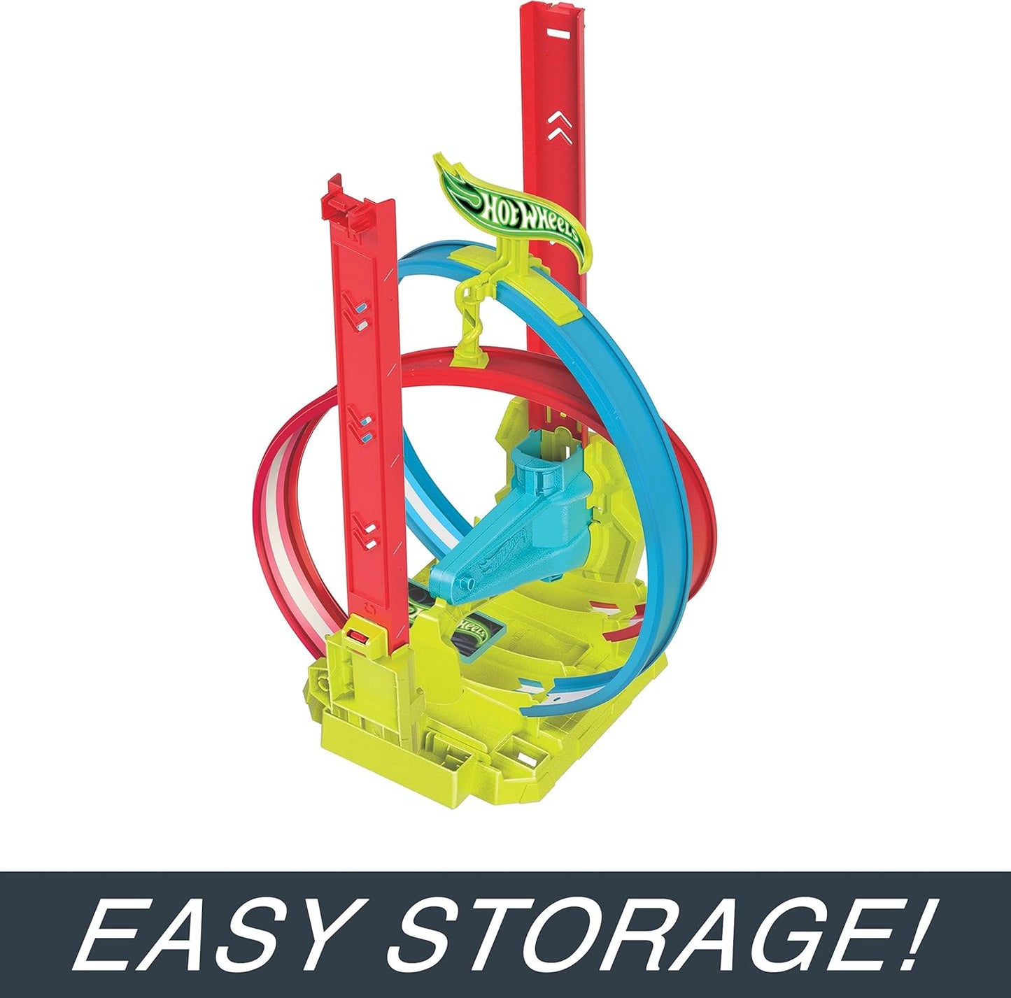 Hot Wheels Neon Speeders Track Set, Laser Stunt Slamway with 1 Hot Wheels Car, Tri-Colored Track, Connects to Other Sets, Easy Storage for Kids Ages 5+