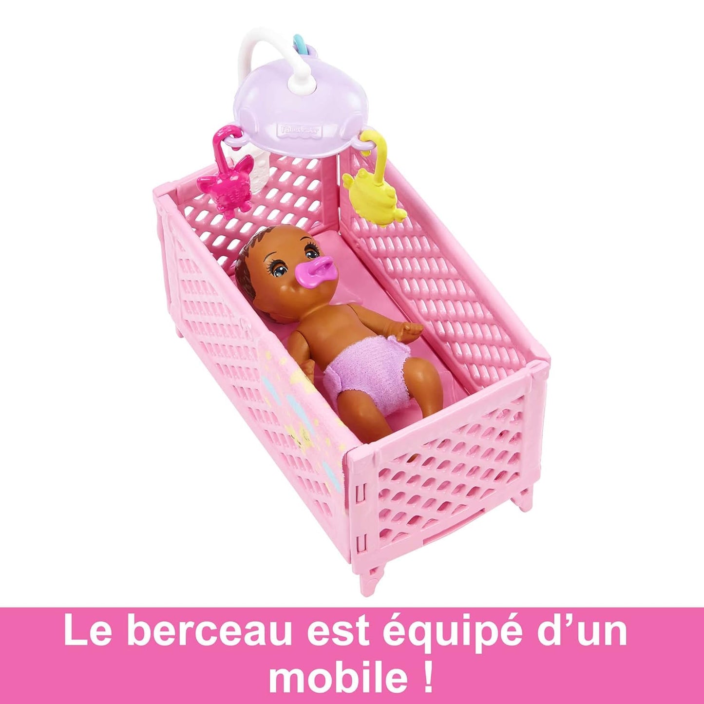 Barbie Skipper Babysitters Crib Playset With Latina Friend Doll, Baby Doll with Sleepy Eyes, Furniture and Themed Accessories For Kids Ages 3 Years & Up