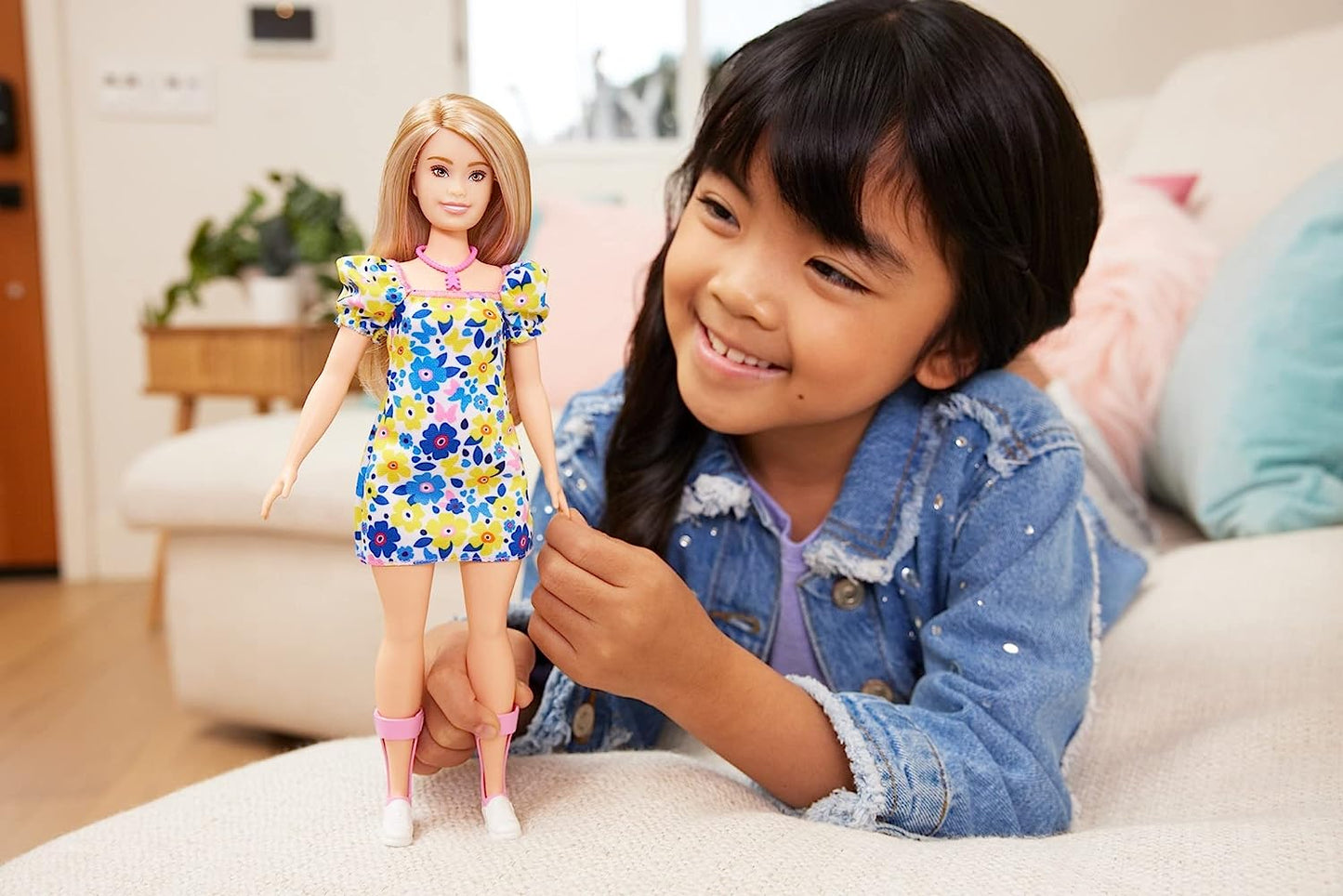 Barbie Fashionistas Doll with Down Syndrome Wearing Floral Dress #208 for Kids Ages 3+ (HJT05)