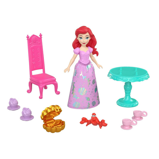 Disney Princess Ariel Small Doll with Sebastian Figure, Furniture and Tea Party Pieces Inspired by The Little Mermaid Movie