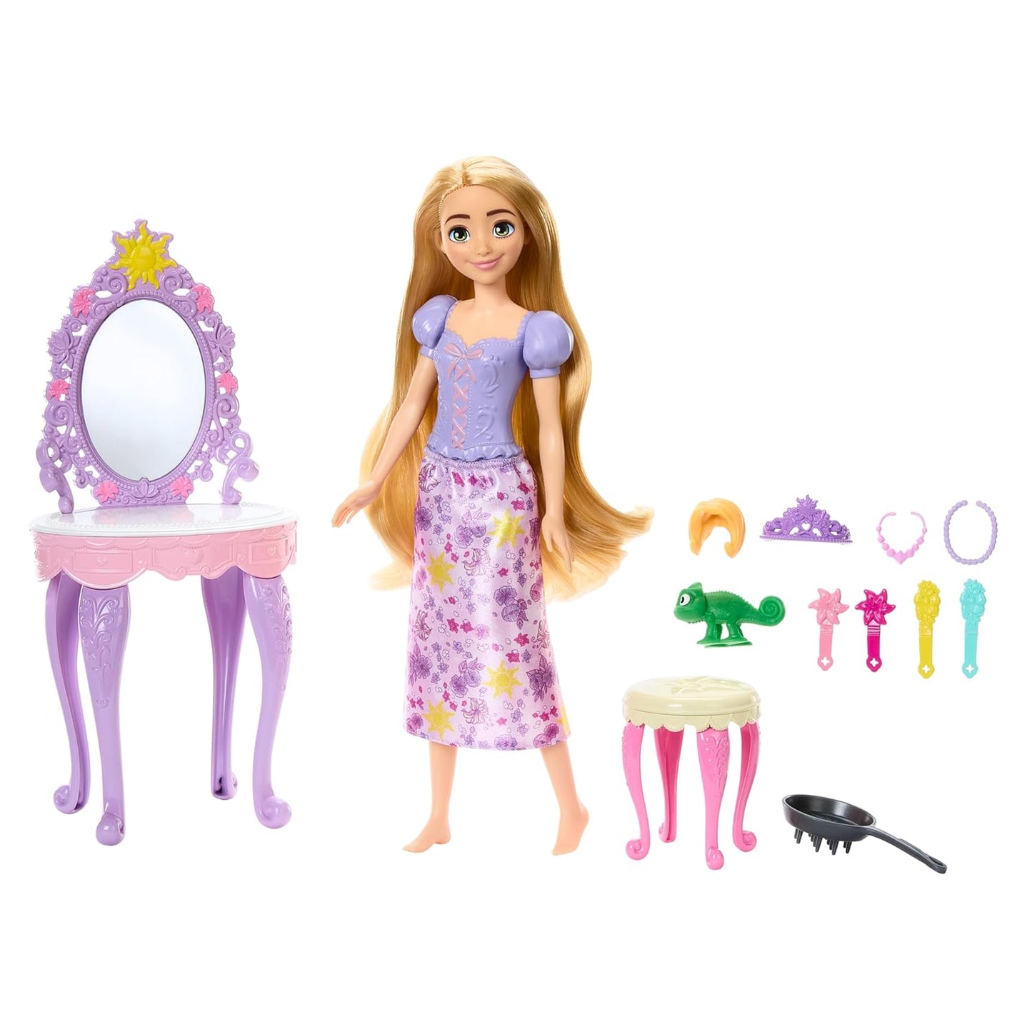 Disney Princess Rapunzel Doll with Vanity, Pascal and 10 Accessories, Inspired by the Disney Movie for Kids Ages 3 Years & Up