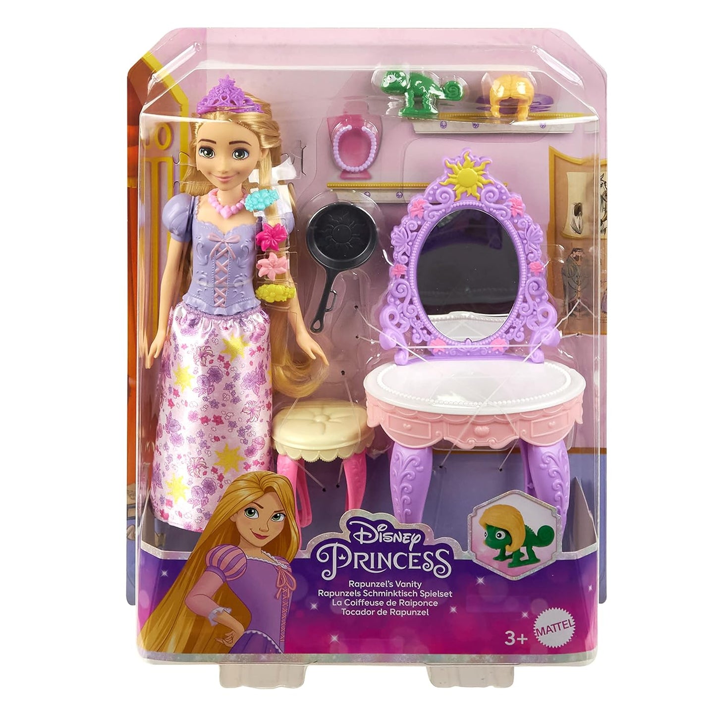 Disney Princess Rapunzel Doll with Vanity, Pascal and 10 Accessories, Inspired by the Disney Movie for Kids Ages 3 Years & Up