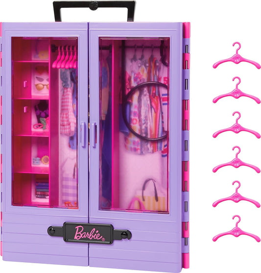 Barbie Fashionistas Ultimate Closet Accessory, Translucent Doors, Storage Spaces, Fold-Out Rack, 6 Hangers, Great Gift for 3 Years Old & Up