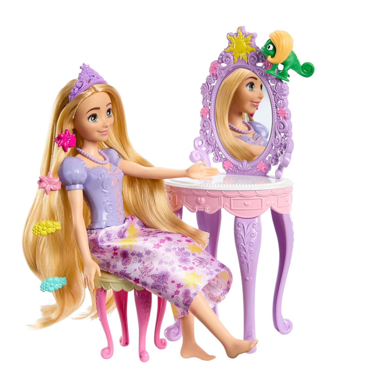 Disney Princess Rapunzel Doll with Vanity, Pascal and 10 Accessories, Inspired by the Disney Movie for Kids Ages 3 Years & Up