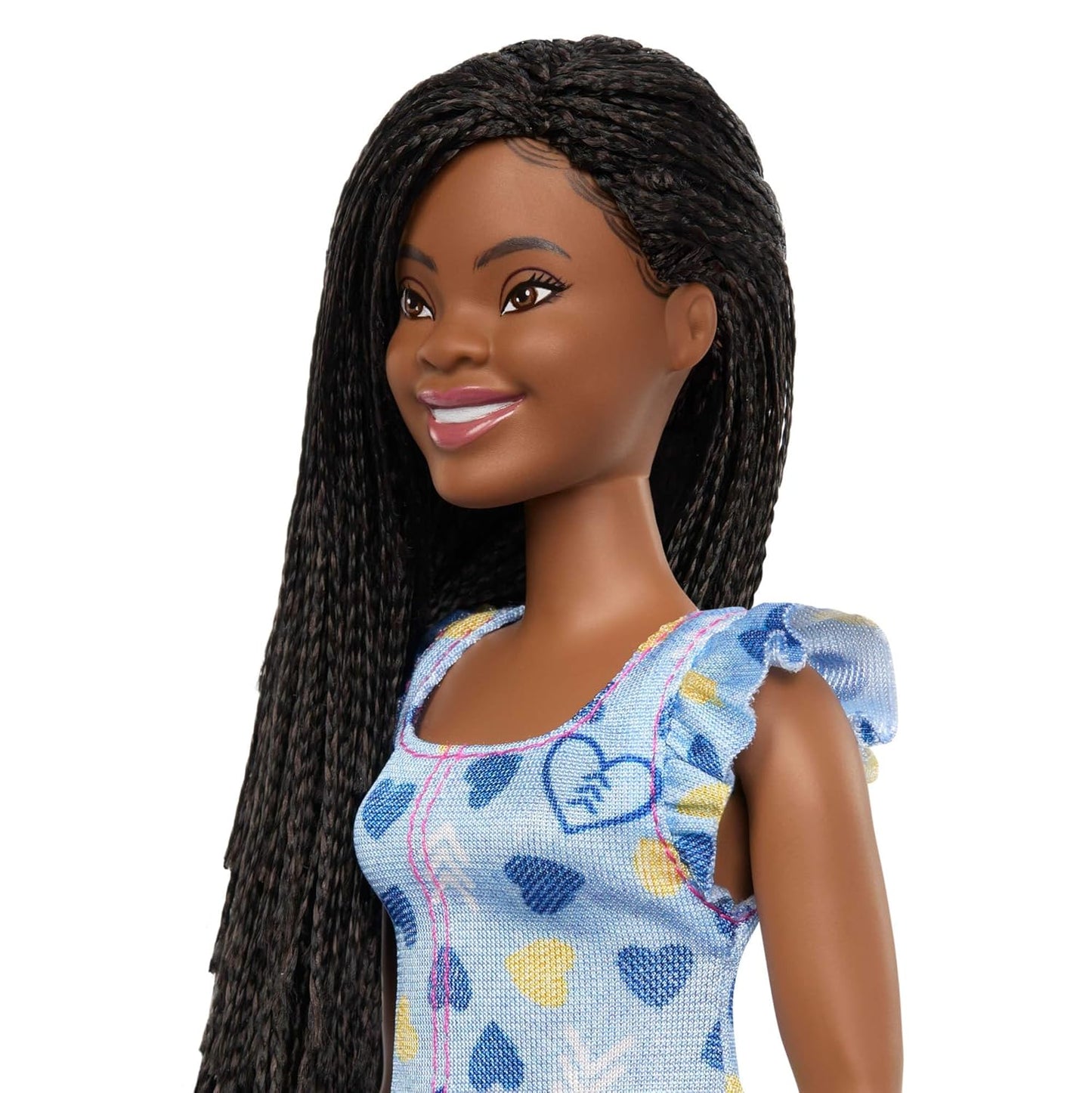 Barbie Fashionistas Doll #229 with Curly Hair Down Syndrome, Wearing Heart-Print Dress for Ages 3 Years & Up