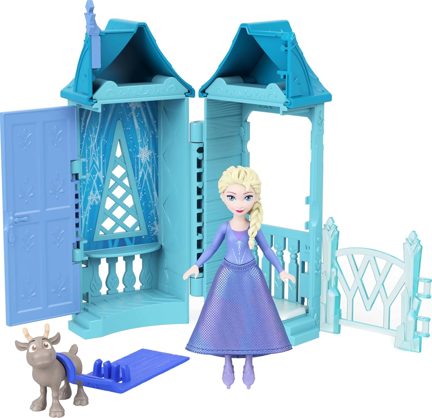 Disney Frozen Anna or Elsa Playset with 5 Surprises Including Small Doll, Tower & 3-4 Arendelle Village Accessories (Characters May Vary)