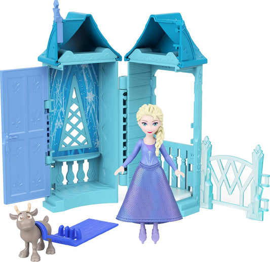 Disney Frozen Anna or Elsa Playset with 5 Surprises Including Small Doll, Tower & 3-4 Arendelle Village Accessories (Characters May Vary)