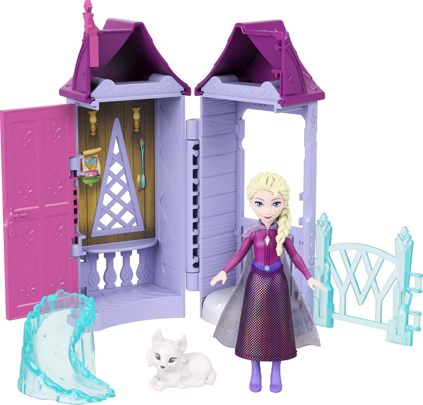 Disney Frozen Anna or Elsa Playset with 5 Surprises Including Small Doll, Tower & 3-4 Arendelle Village Accessories (Characters May Vary)