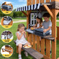 Cedar Wood Swing Set with Wave Slide, Play Kitchen, Rock Wall Ladder, Belt Swings, Toy Telescope, Steering Wheel, Tic-Tac-Toe, Balconies, Outdoor Playhouse Playground Set for Backyard Garden