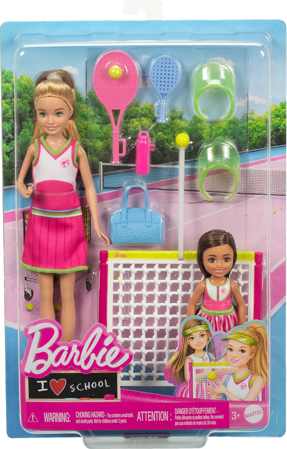 Barbie Stacie & Chelsea Tennis Playset with 2 Dolls & 5+ Accessories Including Net with Swinging Ball Feature