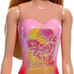 Barbie Beach Doll With Blond Hair Wearing Pink Palm Tree-Print Swimsuit For Kids Ages 3+