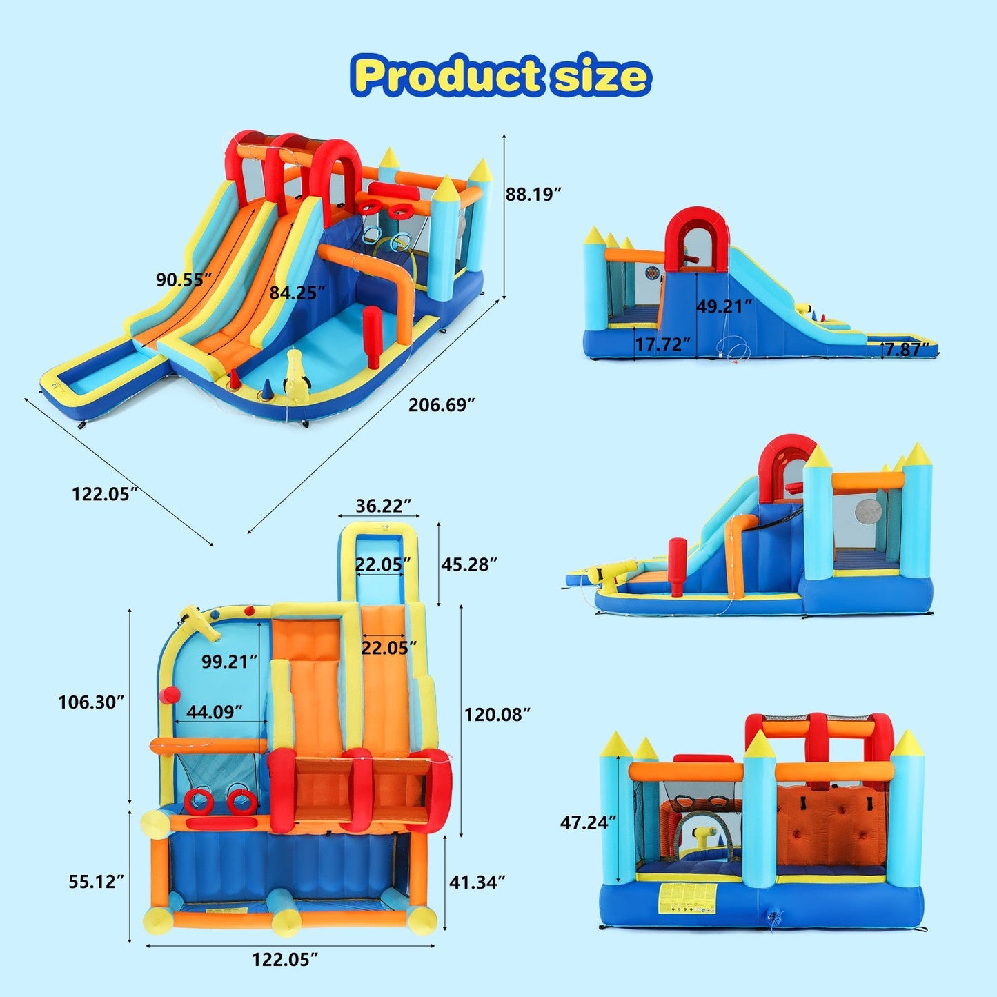 Inflatable Water Slide Park, Giant Bounce House with 450W Blower, Climbing Wall, Dual Basketball Hoops & Ring Toss Games - Outdoor Backyard Jumper