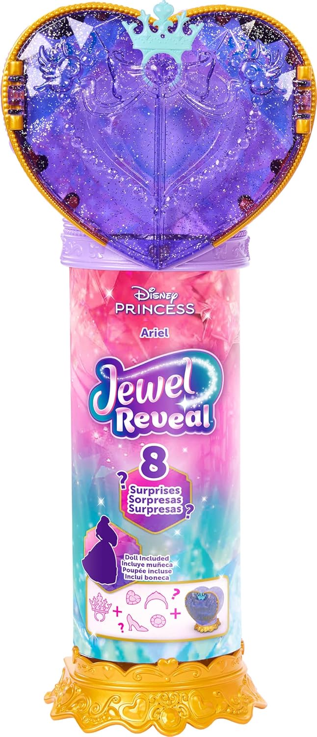 Disney Princess Jewel Reveal Ariel Fashion Doll with 8 Surprises Including Gem Box & Accessories for Kids Ages 3 Years & Up