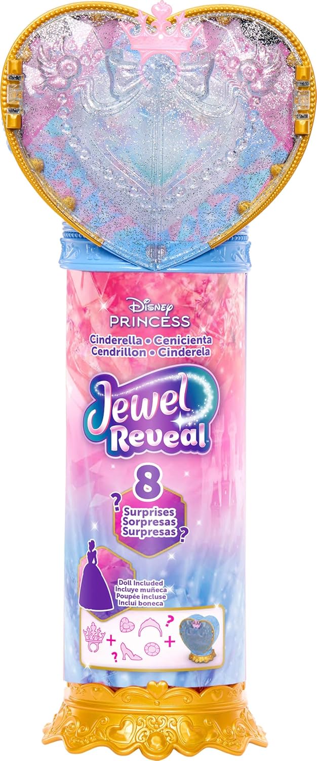 Disney Princess Jewel Reveal Cinderella Fashion Doll with 8 Surprises Including Gem Box & Accessories for Kids Ages 3 Years & Up