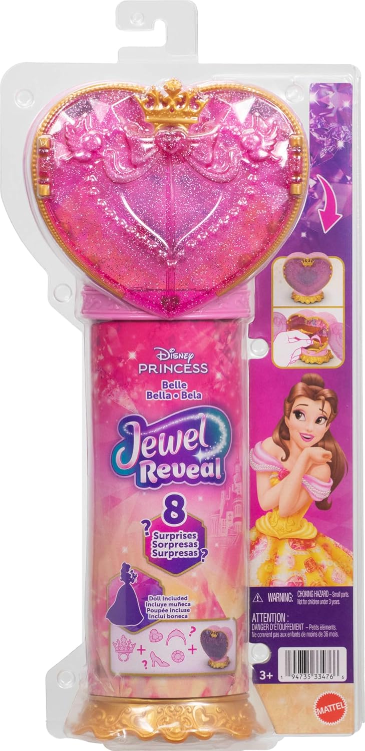 Disney Princess Jewel Reveal Belle Fashion Doll with 8 Surprises Including Gem Box & Accessories for Kids Ages 3 Years & Up