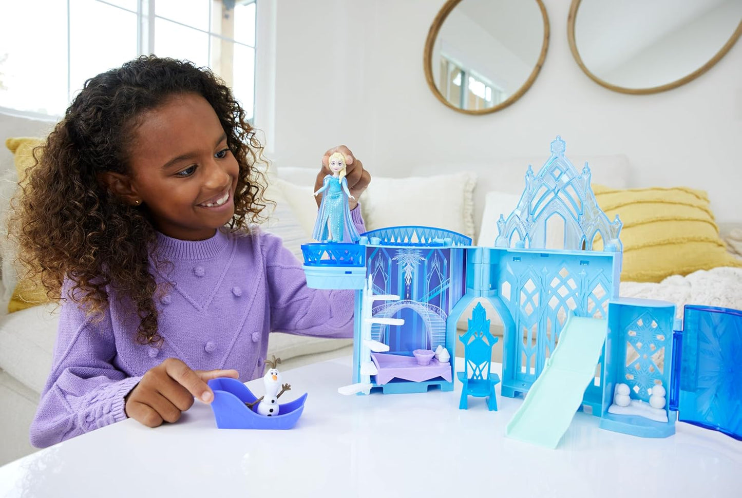 Disney Frozen Elsa Ice Palace, Stackable Castle Doll House with Small Doll & Accessories For Kids Ages 4+