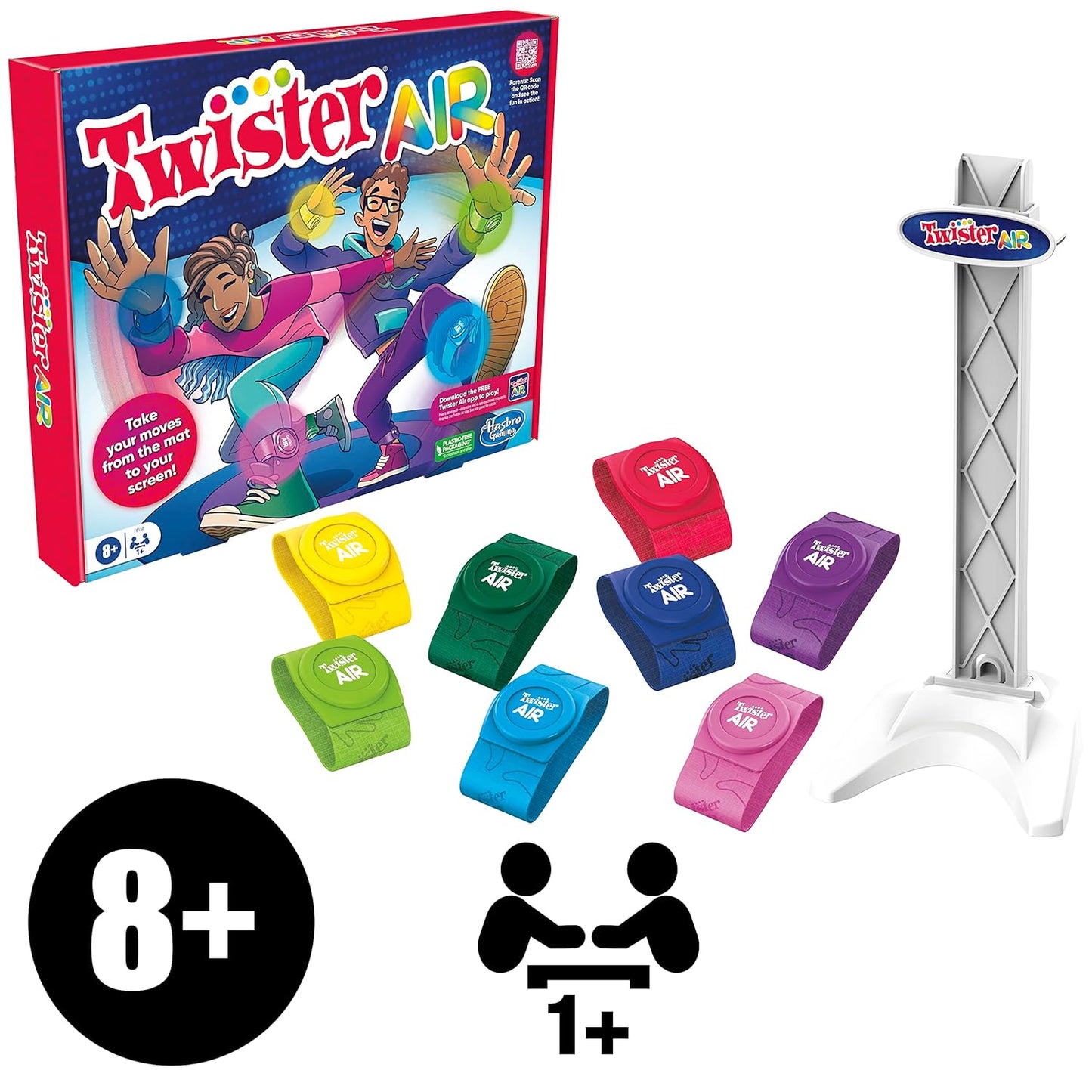 Hasbro Gaming Twister Air Game, App Play Game with Wrist and Ankle Bands Links to Smart Devices Active Party Games for Kids Ages 8+